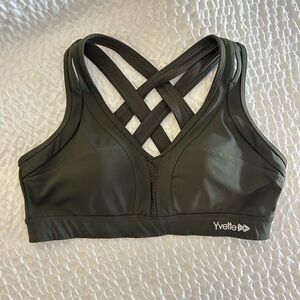 Yvette High Impact Sports Bra 38A 38B 38C Olive Crisscross Back